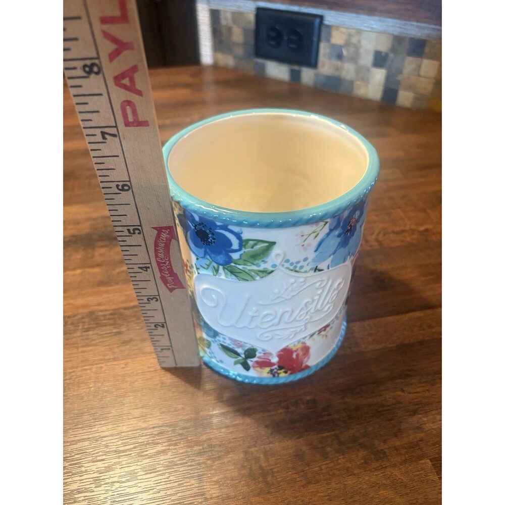 The Pioneer Woman Melody Floral stoneware utensil crock.